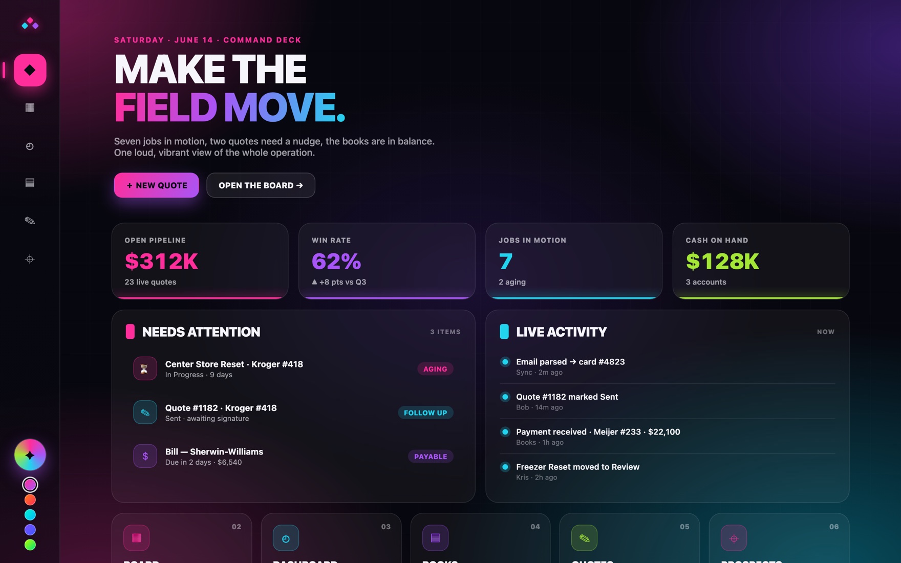 Neon command-rail interface exploration