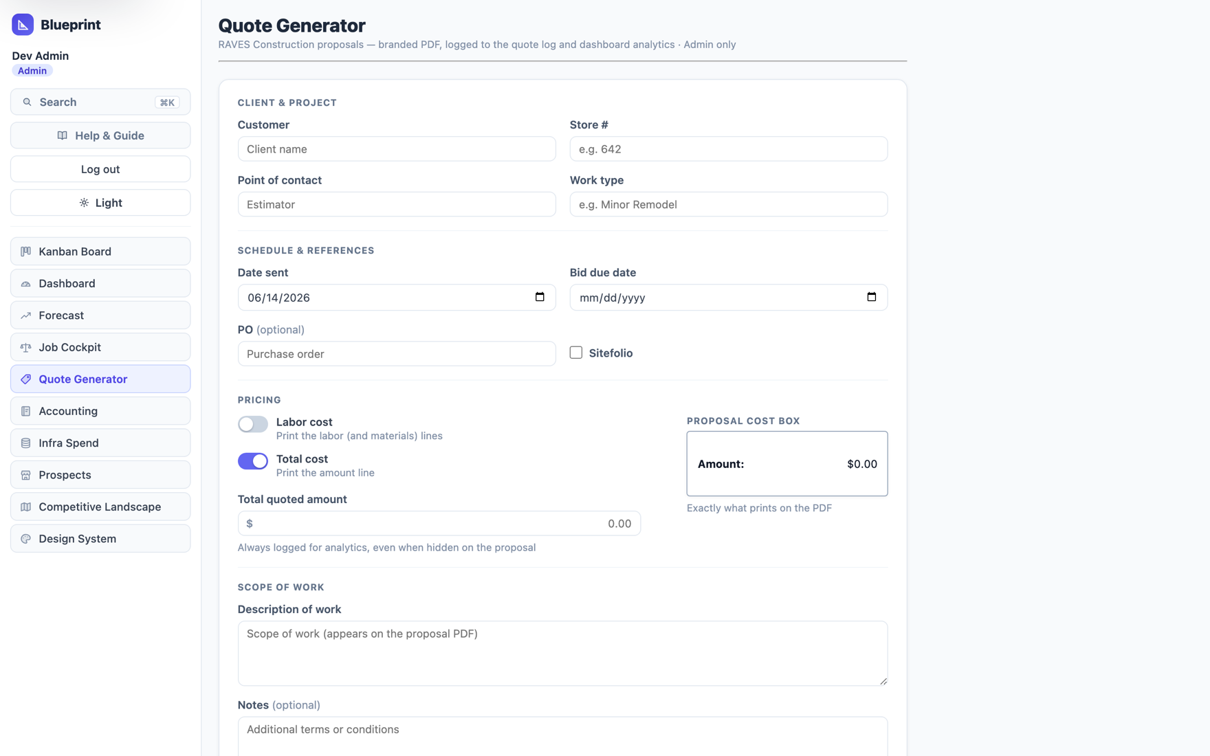 Blueprint quote generator